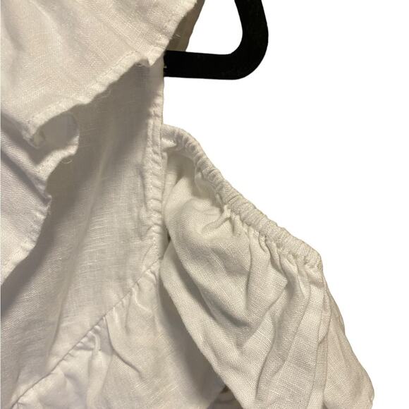 Neiman Marcus 100% Linen Blouse Women’s Size XL White Ruffled Cold Shoulder - Picture 4 of 11